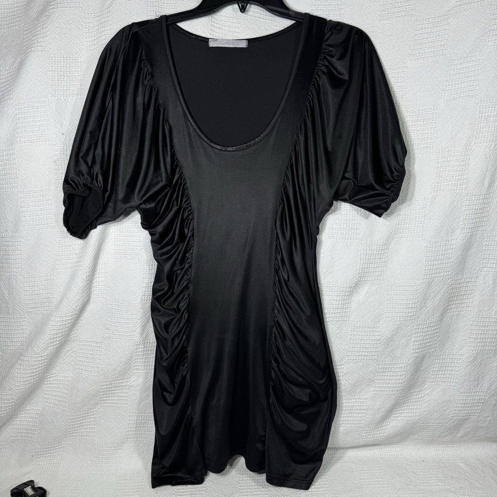 Charlotte Russe Women's Black Mini Ruched Fitted Dress‎ Size Large Vintage